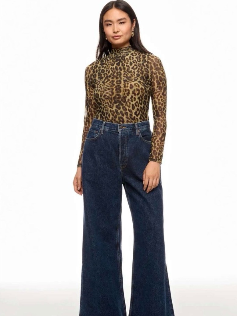 Ronny Kobo Collection Leopard Print Long Sleeve Top - Brown & Black